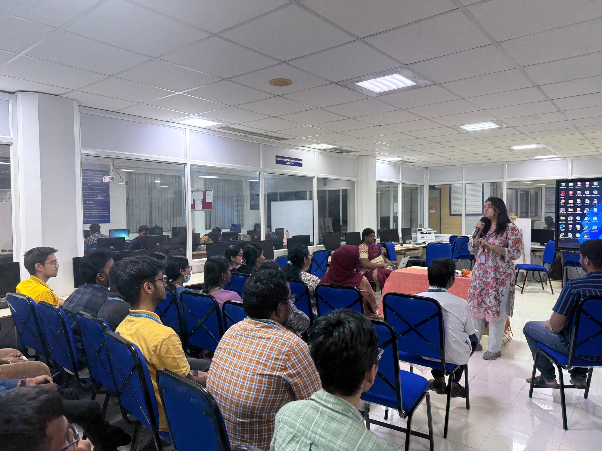 A former office bearer of the chapter, who joined exclusively for this session, speaking to the students